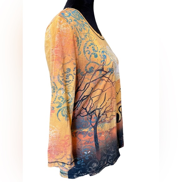 I.B.Diffusion Orange Halloween Fall Spooky Black Cat Witchy Novelty Festive Top - Picture 4 of 8